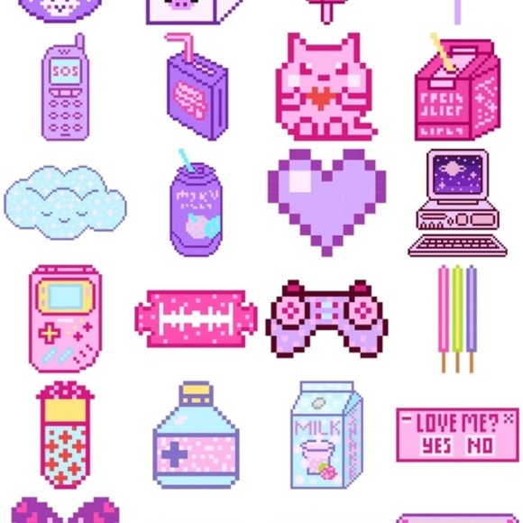 Retro Pixel Art Sticker Set 48 piece - Picture 4 of 6